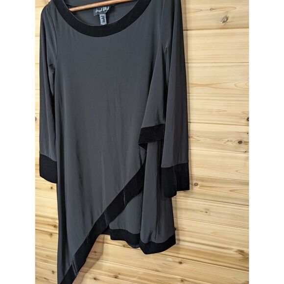 Joseph Ribkoff Top Womens 8 Black Asymmetrical Hem‎ Tunic Velvet Trim - Picture 3 of 12